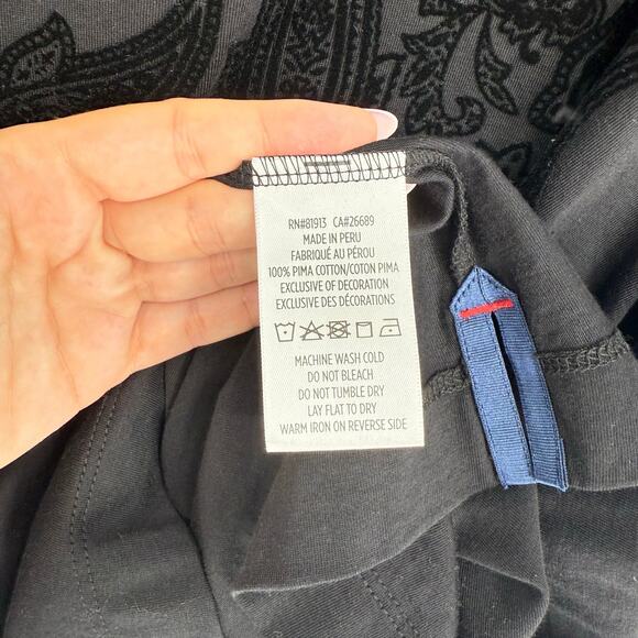 Robert Graham Short Sleeve T-Shirt The Venture Black Velvet Paisley Burnout M - Picture 5 of 6